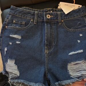 Boohoo Blue Distressed Jean Shorts